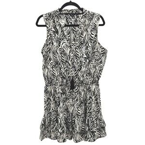 Saks Fifth Avenue Sleeveless Zebra Print Ruffle‎ Bottom Mini Dress Large
